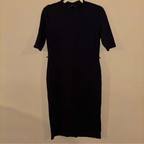 Zara Basic Black Sheath Dress Mock Neck 3/4 Sleeve Size USA L - Picture 2 of 11